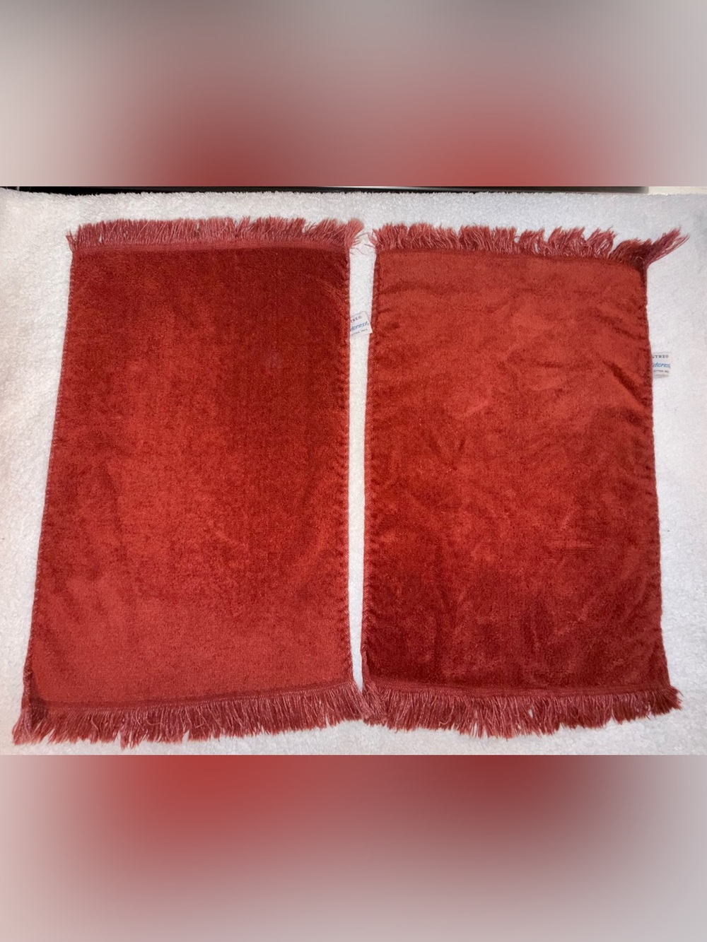 Fieldcrest Vintage Red Lustre Cotton Hand Towel w/Fringe Set of 2 1960s MCM